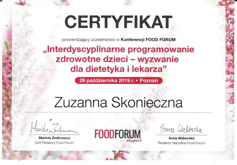 certyfikat Zuzanna Skonieczna