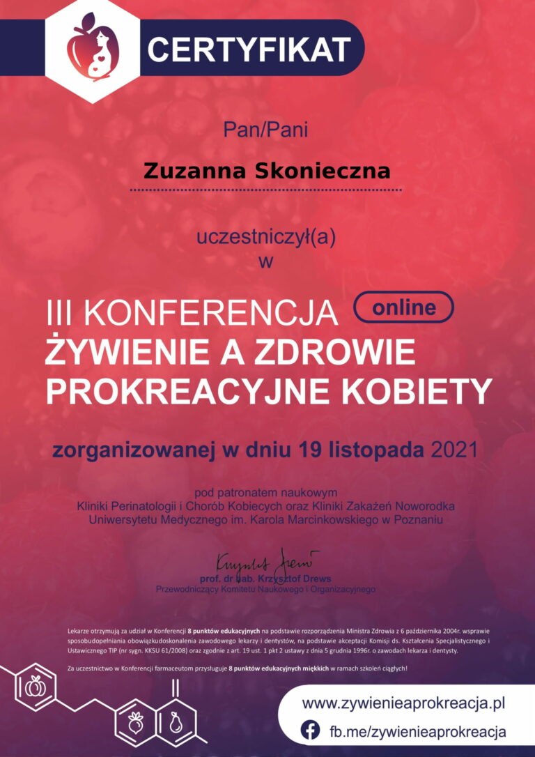 certyfikat żywienie prokreacyjne kobiety 2021 Zuzanna Skonieczna-1